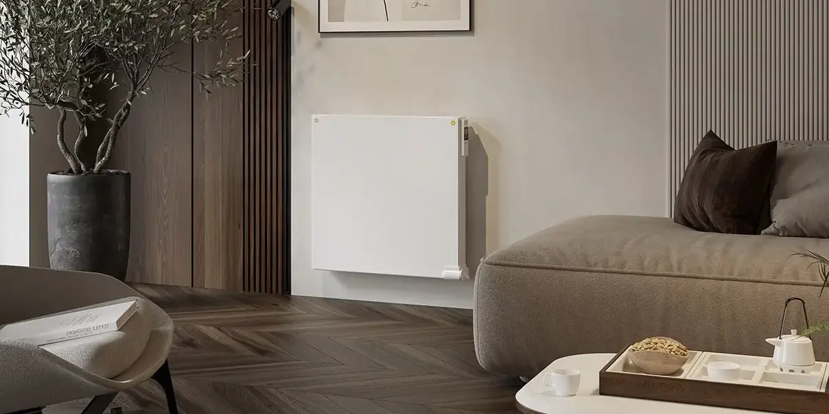 Wall-mounted electric radiator in living room