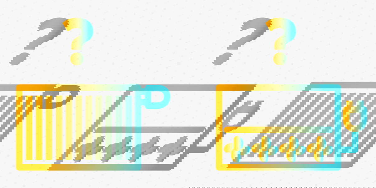 Drawing of radiator and fan convector, with two question marks above them