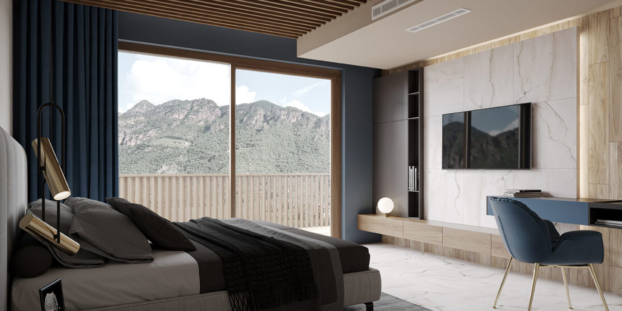 iVector ventilo convector installed in a ceiling of a modern hotel room